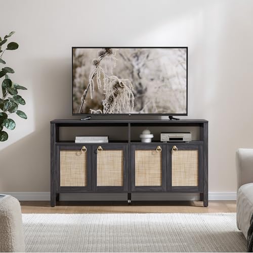 SICOTAS Rattan TV Stand Entertainment Center Storage Cabinet with 4 Doors — view 3