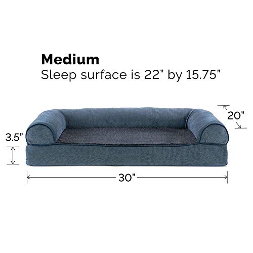 Image of Furhaven Orthopedic Dog Bed for Medium /Small Dogs w / Removable Bolsters & Washable Cover, For Dogs Up to 35 lbs - Sherpa & Chenille Sofa - Orion Blue, Medium