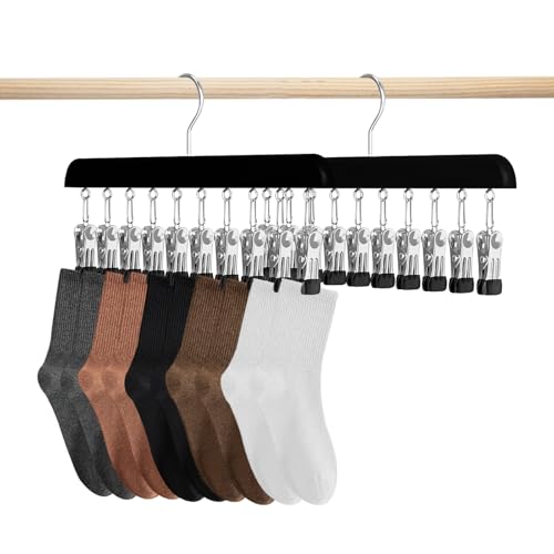 GmeDhc 2 Stück Sockentrockner Wäscheständer aus Holz, Winddicht Trockengestell mit 10 Clips für Socken, für Socken, Unterwäsche, Mütze, Schal, Handtücher, Schuheinlagen