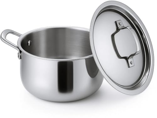 Image of LIMETRO STEEL Triply Stainless Steel Stock Pot with SS Lid /Briyani Pot /Casserole | 18cm 3-Layer Casserole with Lid