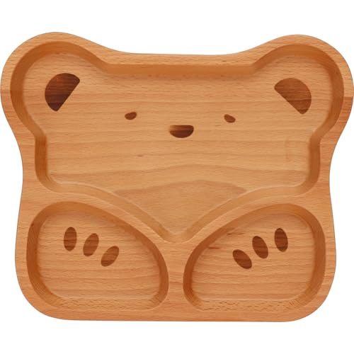 子供 食器 木製 キッズ ベビー 皿 仕切り皿 ランチプレート 約24.5×20×2cm ブナ くま ナチュラルウッド V-113