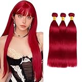 Red Bundles Straight Bundles Human Hair 12 14 16 Inch Unprocessed Brazilian Virgin Hair Weave 3 Bundle Red Human Hair Extensions 50 Grams Per Bundle