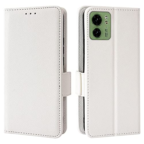 Custodia pelle per Motorola Moto Edge 40 6.55 Inches Cover per Telefono Serie Modello Litchi Semplice - Bianco