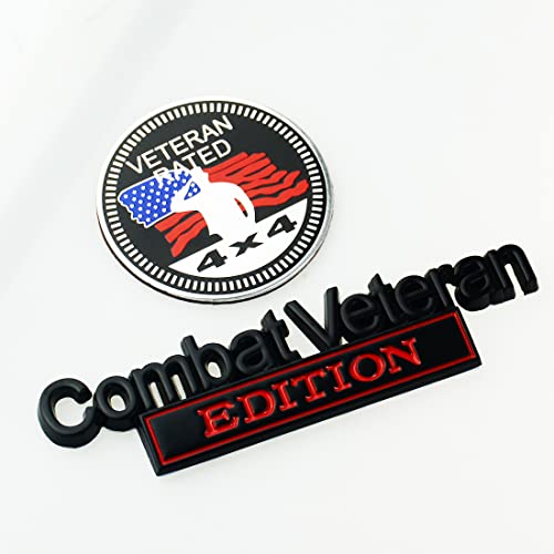 Image of Set of 2 Combat Veteran Edition & 4x4 Rated Metal Automotive Emblem 3D Decal Badge Nameplate for Universal car Truck (Black Red)