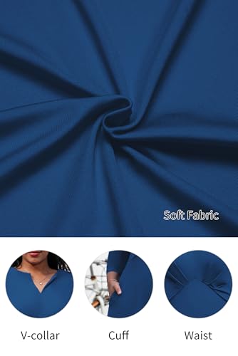 Image of Nmoder Women's Plus Size Stretchy Flared Wrap Dress Casual Wedding Guest Midi Dresses V Neck 3 /4 Sleeve A-Line Swing Dress