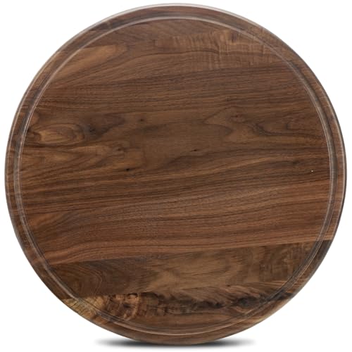 MAGIGO 16 Inches Round Walnut Wood Cutting Board for Kitchen, Wooden Chopping Board With Juice Grooves