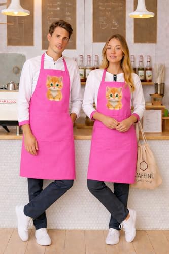 Image of Waterproof Printed Kitchen Apron for Women & Men, Adjustable Neck Cooking Apron with Front Pocket, Oil & Stain Resistant Apron for Cooking, Baking & Kitchen Use