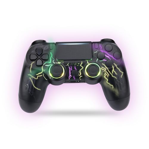 NK Mando para PS4 / PC/Android - Wireless Controller con Dualshock, Función 6 ejes, 7 Modos de Luz RGB LED, Panel Táctil, Entrada para Auriculares, Cable de Carga incluido - Color Negro
