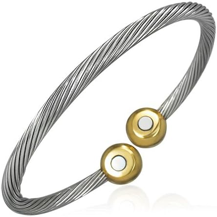 Stainless Steel 2-tone Celtic Twisted Cable Wire Magnetic Cuff Bangle w/ Ball