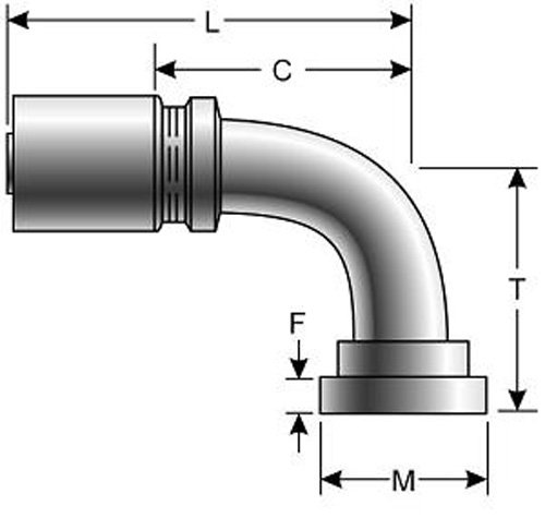 Gates Acoplamentos GL 20GL-24FL90-068 GL, flange de anel em O Código 61, tubo curvado 90, ID de 1 1/