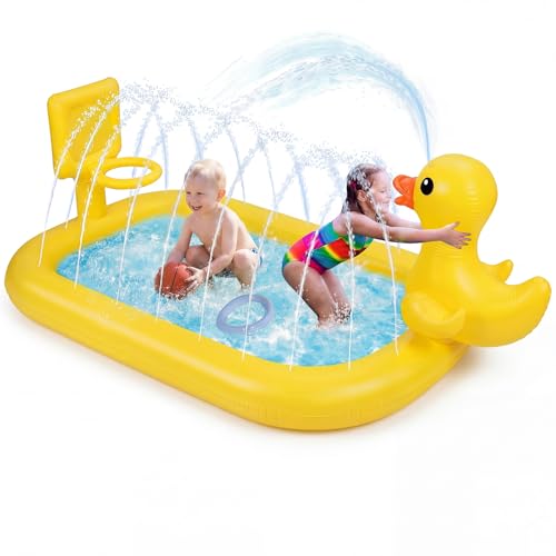 Jenaai 63" Splash Pad for Toddlers 1-3, Inflatable Duck Sprinkler with Hoop - image 1