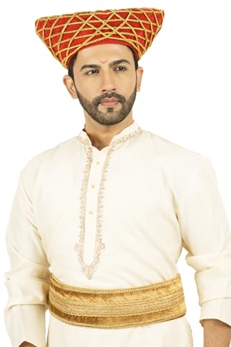 Image of Traditional Handstitch Ready to Wear Maharashtra Mavla Pagdi Topi Cap Turban for Party and Traditional Function
