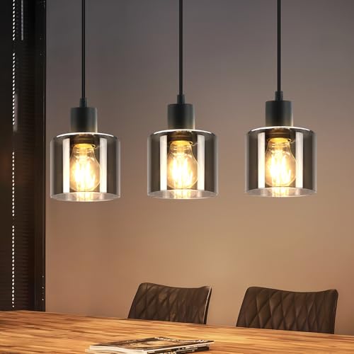 ZMH Pendelleuchte Esstisch Hängelampe Schwarz - Esstischlampe Hängend E27 Hängeleuchte Vintage 3 Flammig Esszimmerlampe Industrial Pendellampe Retro für Wohnzimmer Hotel Büro (ohne Leuchtmittel)