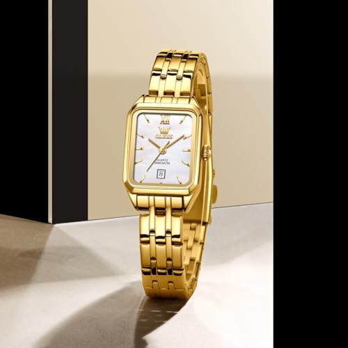 Image of OLEVS Watches for Women Gold Dress Analog Quartz Square Female Watch Stainless Steel Waterproof Calender Stylish Watch for Ladies