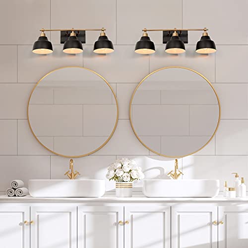 Image of KSANA Bathroom Light Fixture, 3-Light Black Bathroom Vanity Lights with Gold Socket, 24.5'' Large Modern Farmhouse Bathroom Lighting with Black Metal Shade