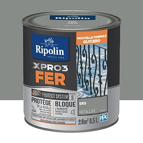 RIPOLIN Peinture fer glycéro XPRO3 Fer Gris Metallisé 0,5 L