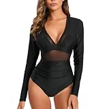 NESY Women's Long Sleeve Rash Guard Swimsuits One Piece Bathing Suit UV Protection Surfing Suit Zipper Printed Swimwear