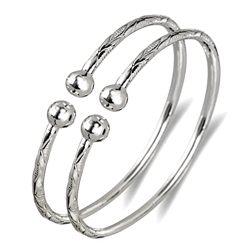 Solid Ball .925 Sterling Silver West Indian Bangles (Pair) (MADE IN USA)