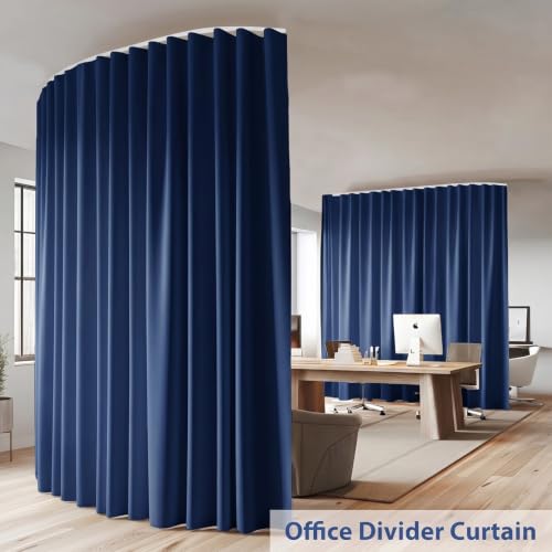 Image of Room Divider Ceiling Mounted Curtains Track Sets Extra Wide Blackout Curtain Flexible Tracks for Bedroom Office Privacy Partition Separator, Navy, W 15 x H 9ft