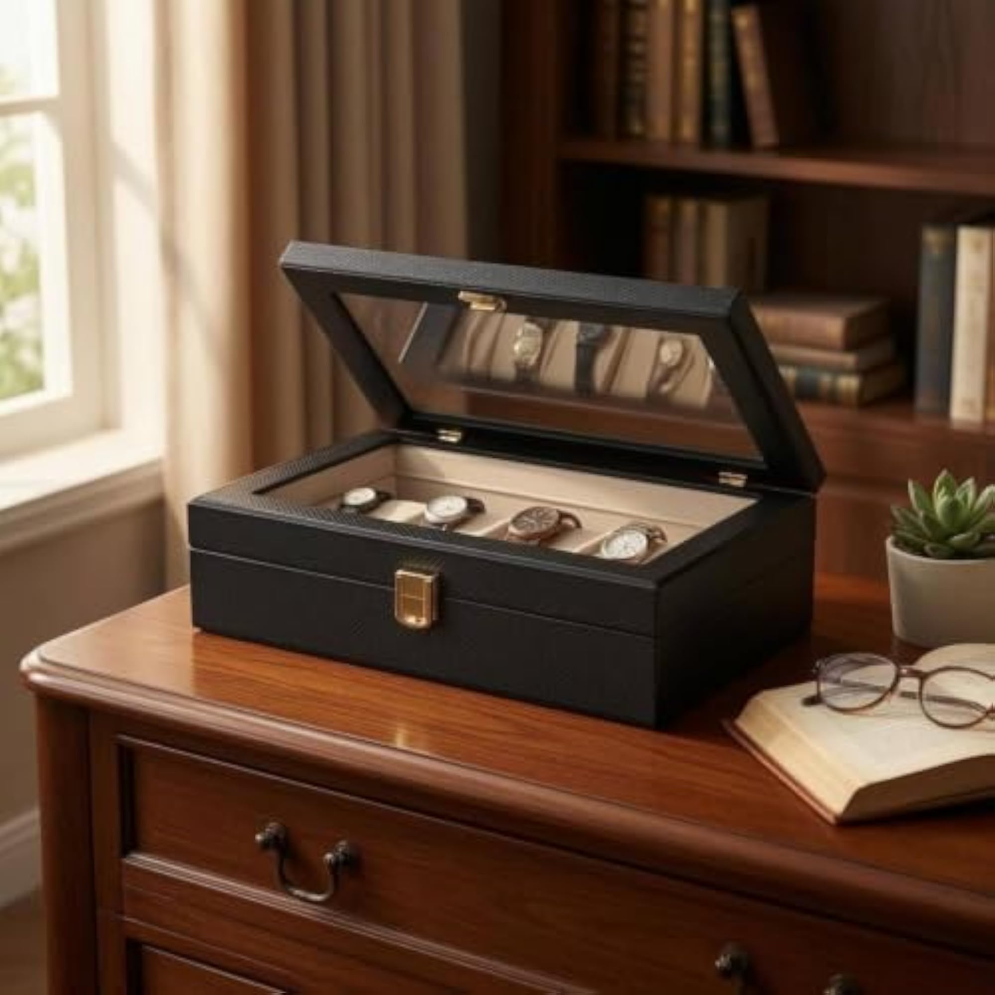 Clear Top Window Watch Display Box with 10 Slots