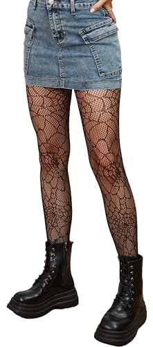 Qilubar Festival Fishnet Stockings Spiderweb Tights High-Waist Tights for Women Stretchy & Durable for Halloween Concerts & Raves