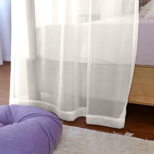 Image of Linentalks Sheer Canopy Bed Curtains for King, Queen, Full and Twin Sizes, 4 Corner Drapes, Four Poster Curtains, Ivory
