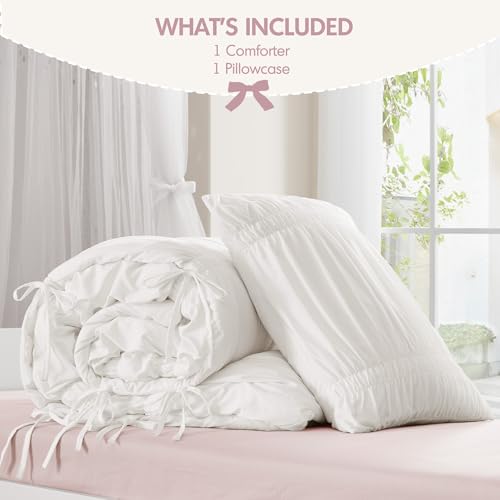 Image of Intelligent Design Ruched Shabby Chic White Twin XL Comforter Set, 2pc | Back to School Girls Dorm Bedding Set, French Country, All Season Down Alternative, Cozy, Machine Washable, Lightweight