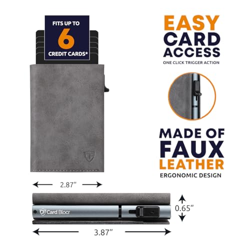 Image of Conceal Plus Pop Up Wallet for Men RFID Slim Card Holder - Titanium | Holds 4-6 Cards with Cash & ID Storage, Featuring One Click Metal Card Ejector & Slim Gray PU Leather Design for Daily Carry