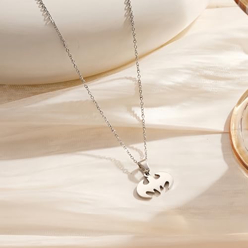 Bat Pendant Necklace Surgical Stainless Steel Hypoallergenic Superhero Necklace for Bat Lovers2