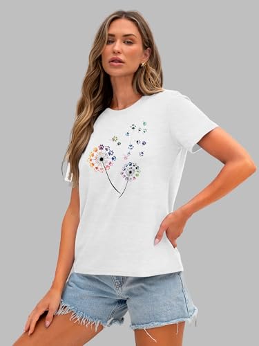 Image of Anbech Womens Dandelion Graphic T-Shirts Teen Girls Cute Sunflower Print Casual Tee Tops