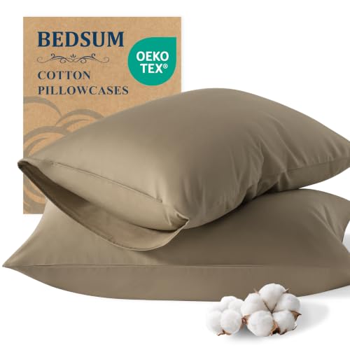 BEDSUM King Cotton Envelope Pillowcases - 2 Pack, 20x36, Taupe