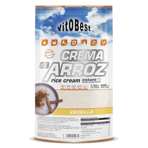 VITOBEST | Crema de Arroz | Excelente fuente de hidratos de carbono de rápida absorción para deportistas | Sémola de arroz 100% natural Muy bajo contenido en azúcar | Sabor Vainilla - 600 g