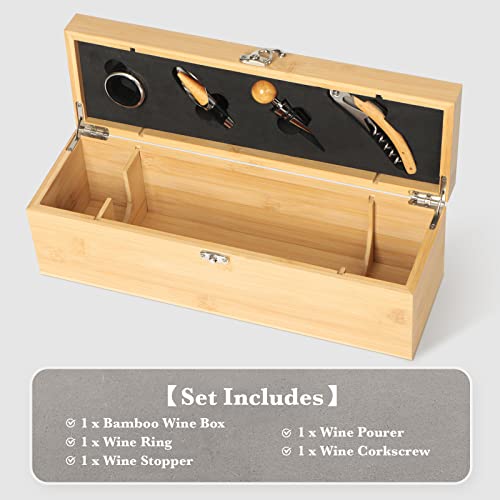 Wine Box With 4 Wine Accessories Set,Wine Gifts For Men&Women，Bamboo Wine Case With Tools Set，Wine Storage Box Gift For Wine Lover #TOP1