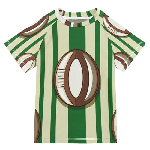 Jucciaco Boys Swing Shirts Green Stripe Rugby Football Rashguard Short Sleeve Kids T-Shirts Sun UPF 50+