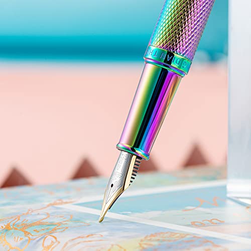 Image of Hongdian Rainbow Forest Fountain Pen Blade Nib Classic Design Calligraphy Pen with Converter and Metal Pen Case Set