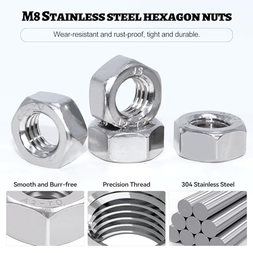 AIMEKE 12 Stück M8 Gewindestange 100 mm Gewindestangen 304 Edelstahl Voll Gewindestange, DIN 975, Gewindestab mit 24 M8 Sechskantmutter (Silber)