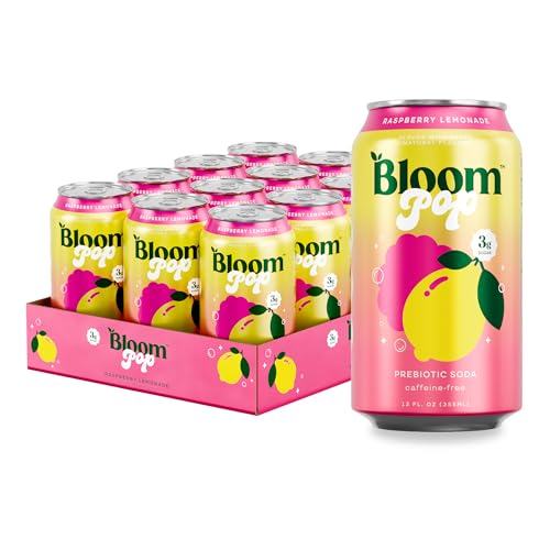 Image of Bloom Pop Prebiotic Soda, Gut Health Support, Raspberry Lemon, 12 Pack | Raspberry lemon flavor with clinically backed prebiotics for gut health, metabolism support and soda satisfaction.