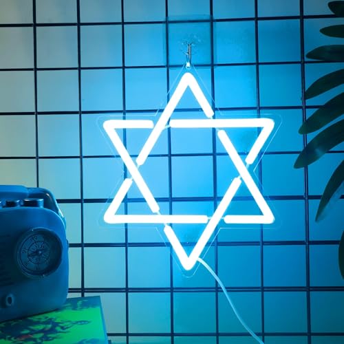 Image of Attivolife Star of David Neon Sign, Hanukkah Decoration Jewish Star Blue Neon Light, LED Wall Decor for Home Office, Housewarming Birthday Gifts for Jews Judaism Women