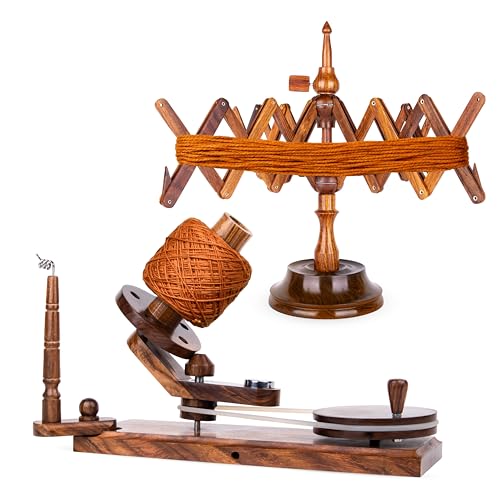 Wooden Yarn Ball Winder Manual Yarn Winder for Crocheting & Knitting Yarn Cake Maker Smooth Yarn Spinner Yarn Winder & Yarn Swift Combo (Rosewood Combo)
