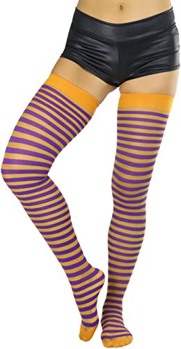 Image of ToBeInStyle Women's Opaque Hosiery Thin Striped Thigh High Long Stocking