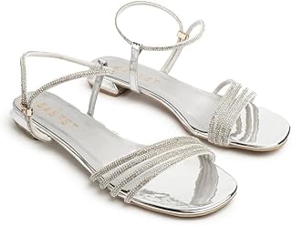 صندل سهرة مسطح انيق بأشرطة كريستالية بلمسة نهائية معدنية - مقاس