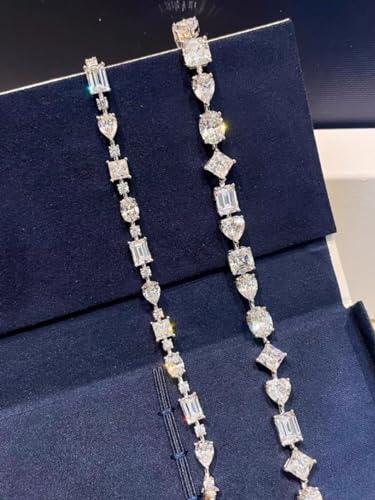 Sparkle&Refined Moissanite Bracelets, 10CT Total 0.5ct each 18k White Gold Plated S925 Sterling Silver Tennis Bracelet, Bracelets for Women,MIix Shape, irregular shape tennis bracelets Size- -17cm3