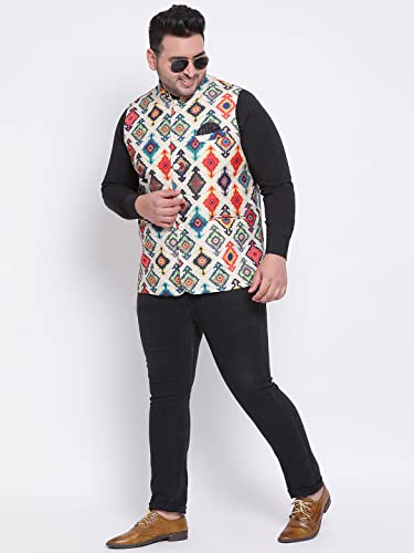 Image of hangup Men's Printed Cotton Nehru Jacket /waist coat, color Green. Size 38 (170A PrintedDup Nehru)