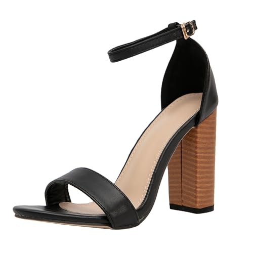 Jeesay Women's Block High Heeled Sandals Sexy Ankle Strap Open Toe Grain Heels Party Summer Dress Shoes