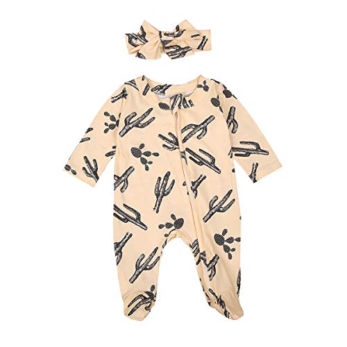 Newborn Baby Girl Boy Footie Sleeper Pajamas Ruffle Romper Jumpsuit Knitted Outfits Clothes (D-Apricot, 0-3 Months)