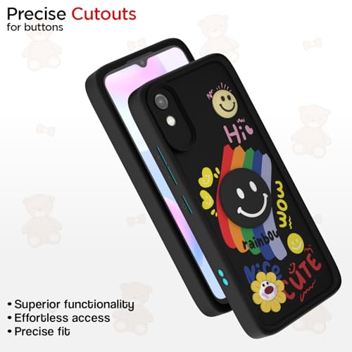 Image of Pikkme Back Cover for Redmi 9A / 9i / 9A Sport | Soft Silicone| Cute Rainbow Smile & 3D Cartoon Flower Design | Shockproof Raised Camera Protection Bumper Case (Black)