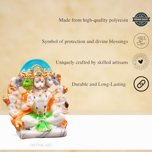 Image of Panchmukhi Hanuman Murti 6 inch Marble Dust Multicolour God Idol for Home Decor, Pooja Room,Temple,Vastu Statue,Gifting