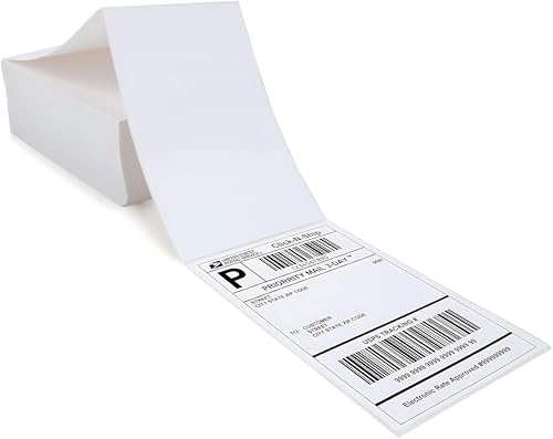 Pokanic Fanfold 10 x 15 cm - 500 etiquetas térmicas empilhadas direto branco forte adesivo perfurado