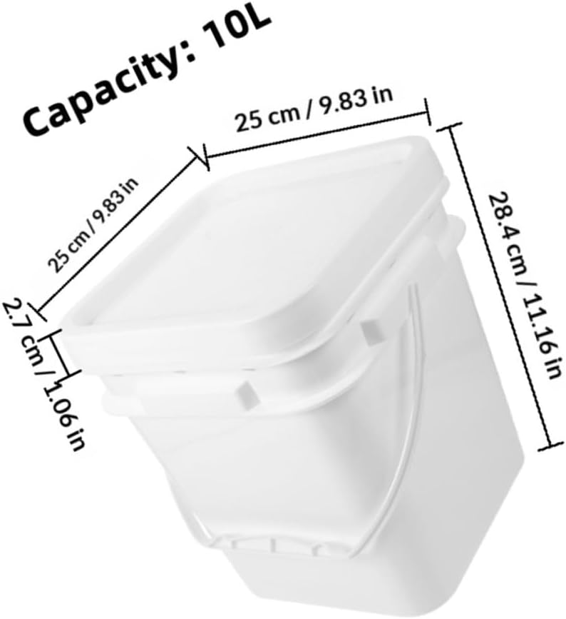 Garneck 2pcs 2.6 Gallon White Abs Paint Buckets with Lids and Handles, Plastic Paint Storage Containers for Painting and Chemical Use, 10-Liter Square Multipurpose Pails for Home
