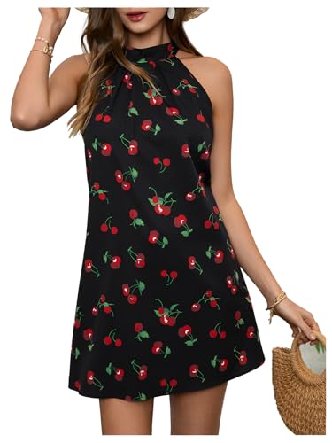 Image of Floerns Women's Sleeveless Floral Print Sundress Halter Neck A Line Short Dress
